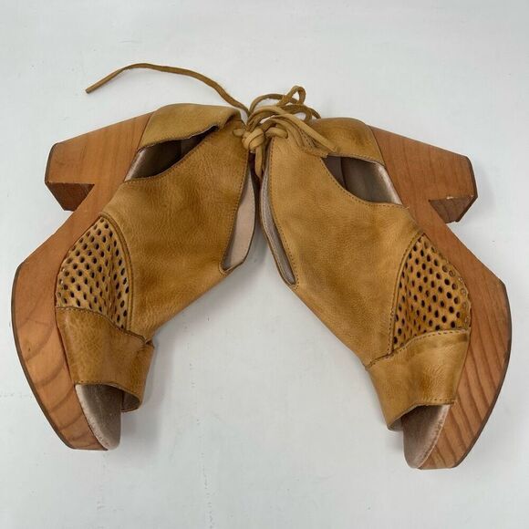 Free People Cognac Brown Leather + Wooden Platform Revolver Clog Sandal Size 38 - Picture 4 of 8